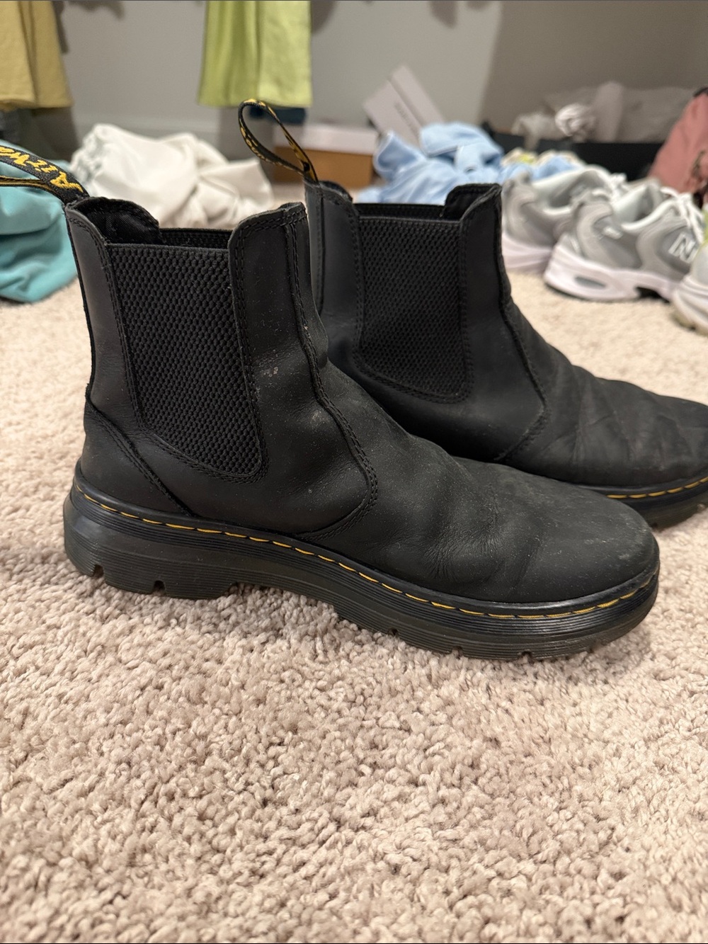 Black Chelsea Dr. Marten boots with Yellow Stitching - Unbranded
